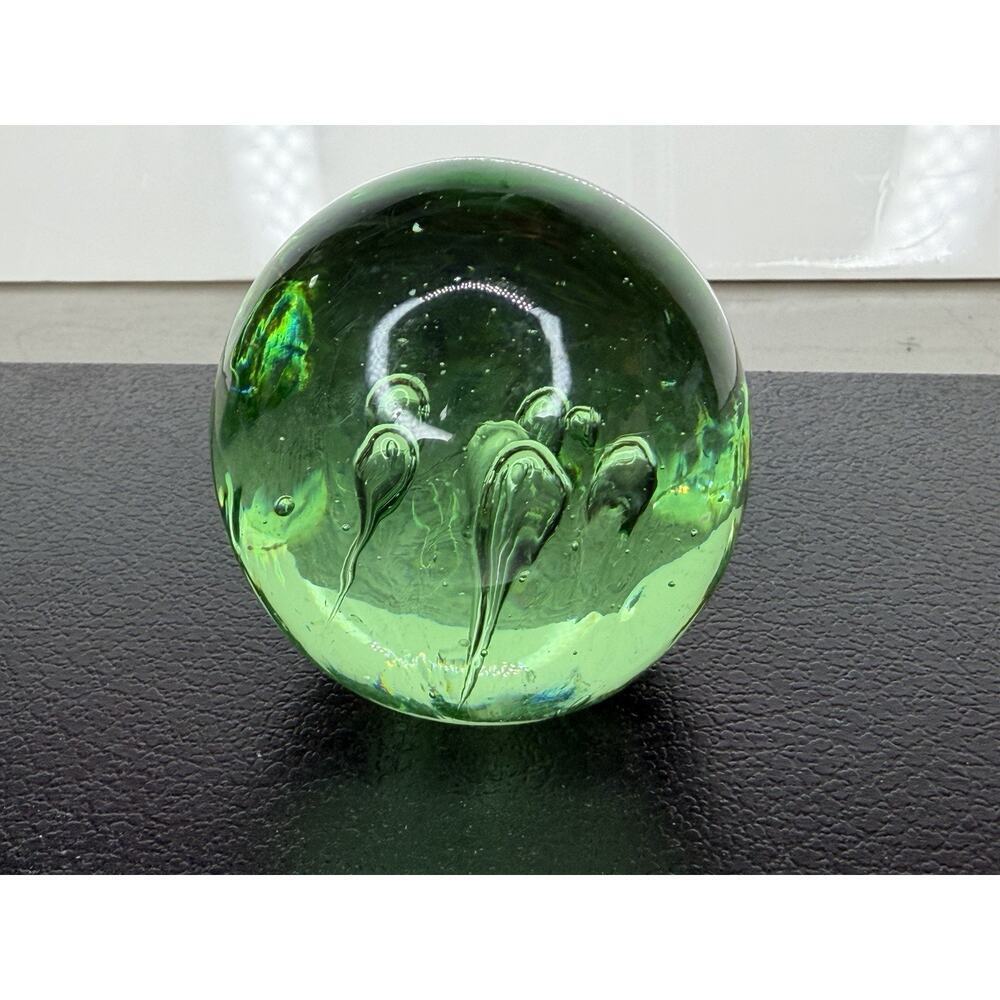 Vintage Art Glass Paperweight Light Green Controlled Bubbles Small